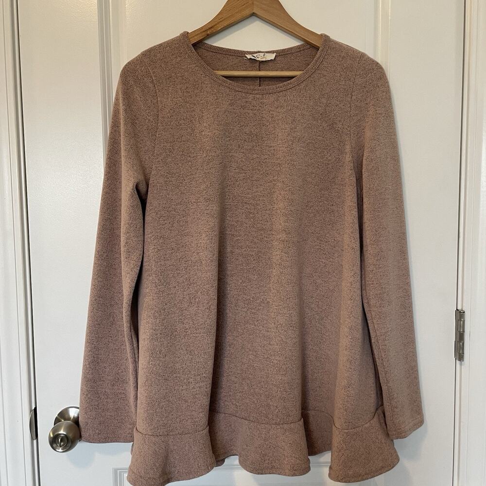 Easle Knit Pullover Sweater XL Round Neck Ruffle Hem Boho Fairy Cottage Cozy - Picture 3 of 7